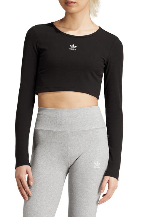 Trefoil Essentials Rib Long Sleeve Crop Top