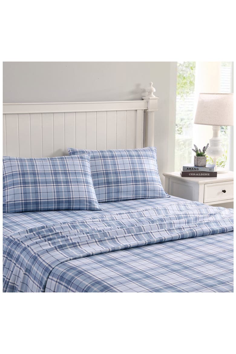 Mulholland Plaid Cotton Flannel King Sheet Set, Alternate, color, BLUE