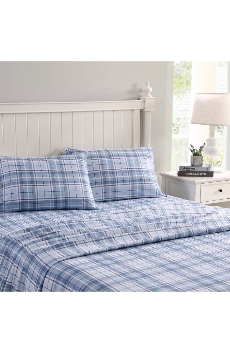 Laura Ashley Mulholland Plaid Cotton Flannel King Sheet Set, Alternate, color, Blue