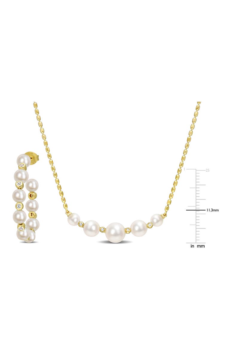 Freshwater Pearl & White Topaz Necklace & Hoop Earrings Set, Alternate, color, WHITE