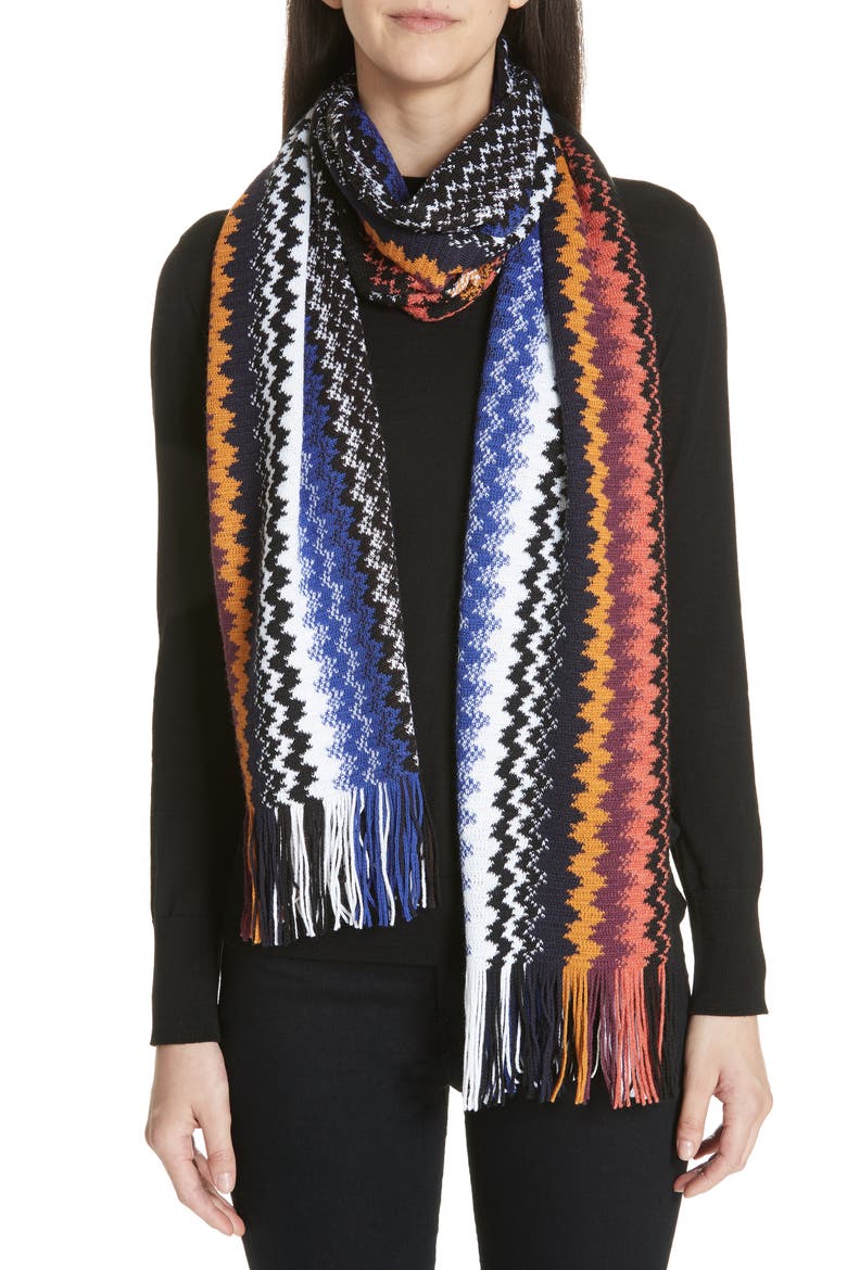 Zigzag Knit Scarf, Alternate, color, BLUE/ ORANGE
