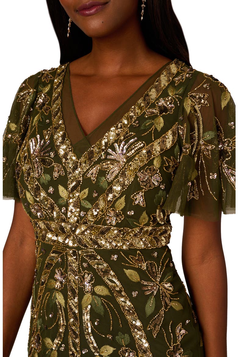 Embellished Flutter Sleeve Cocktail Dress, Alternate, color, OLIVE