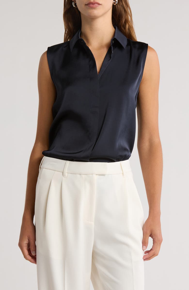 rag & bone Darla Sleeveless Satin Button-Up Shirt, Main, color, Salute