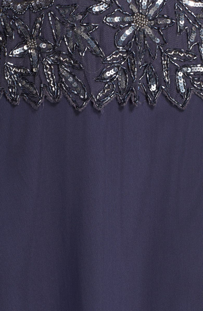 Pisarro Nights Beaded Mesh Mock Two-Piece Gown, Alternate, color, Slate