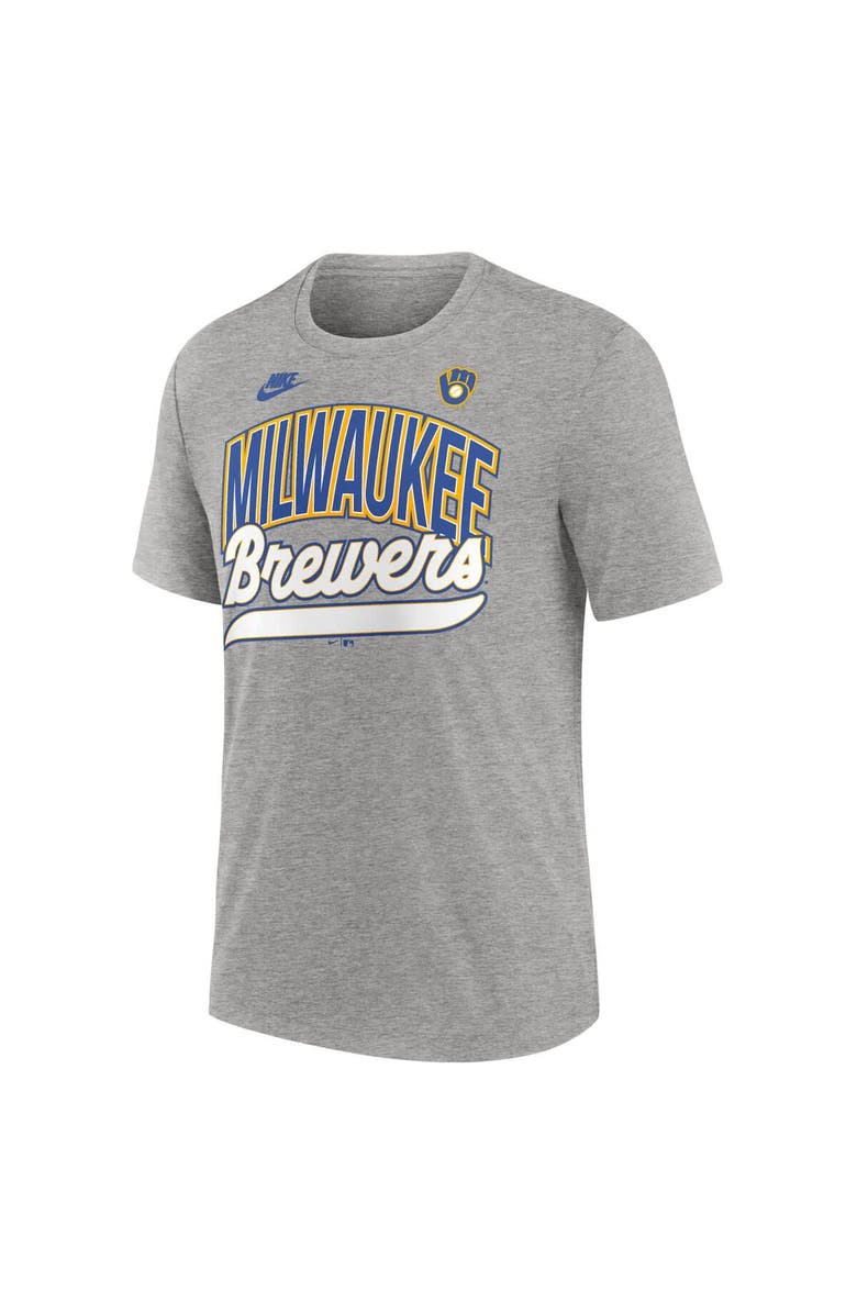 Nike Men's Nike Heather Gray Milwaukee Brewers Cooperstown Collection Retro Tri-Blend T-Shirt, Alternate, color, Heather Gray