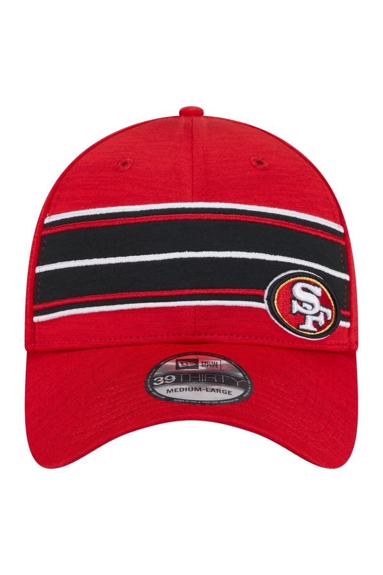 Men's New Era  Scarlet San Francisco 49ers Stripes 39THIRTY Flex Hat, Alternate, color, Scarlet
