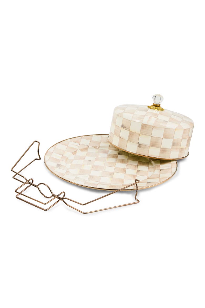 Mocha Check Enameled Steel Cake Carrier, Alternate, color, MOCHA