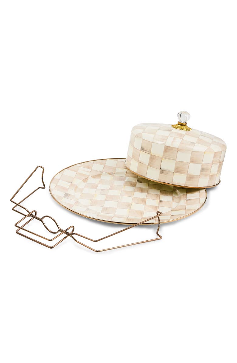 MACKENZIE CHILDS Mocha Check Enameled Steel Cake Carrier, Alternate, color, Mocha