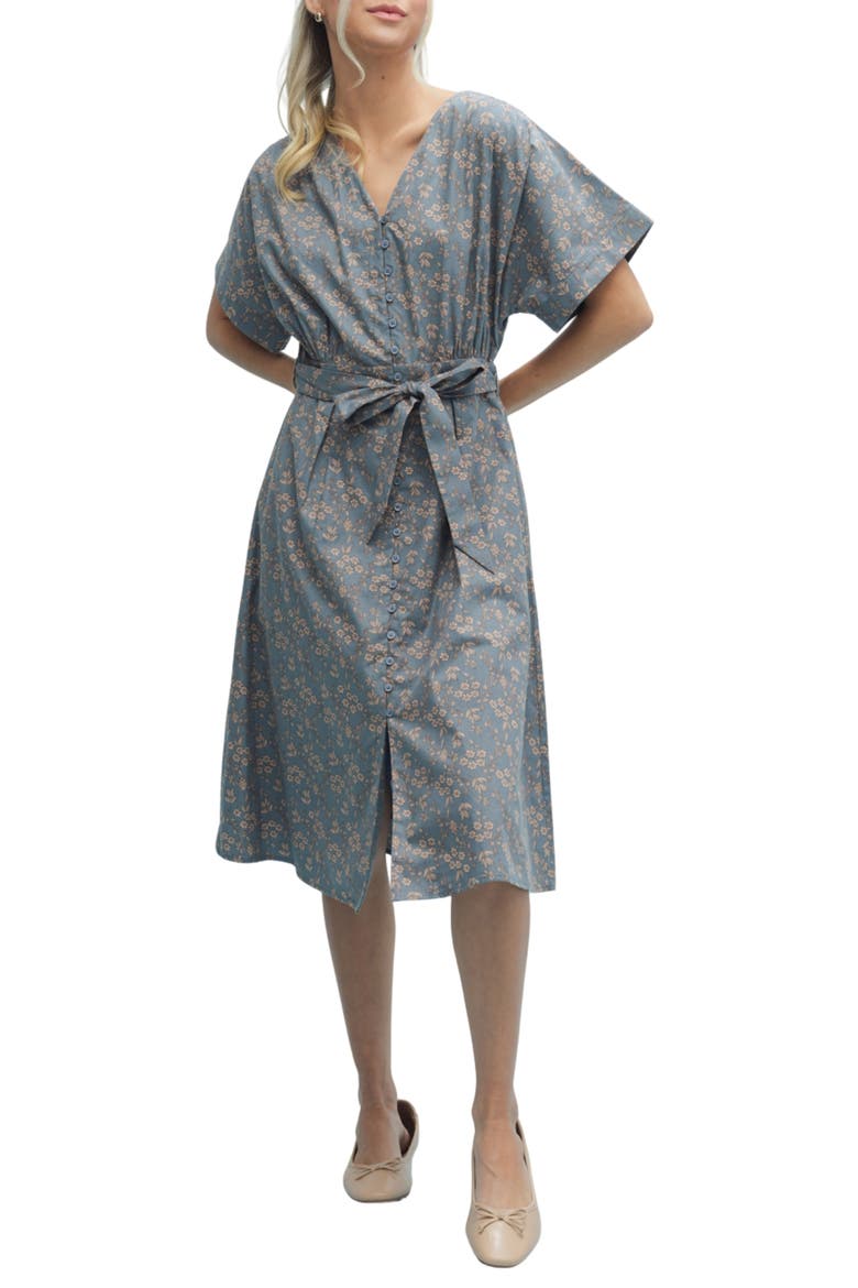 Floral Cotton Midi Dress, Main, color, TEAL/ MOCHA