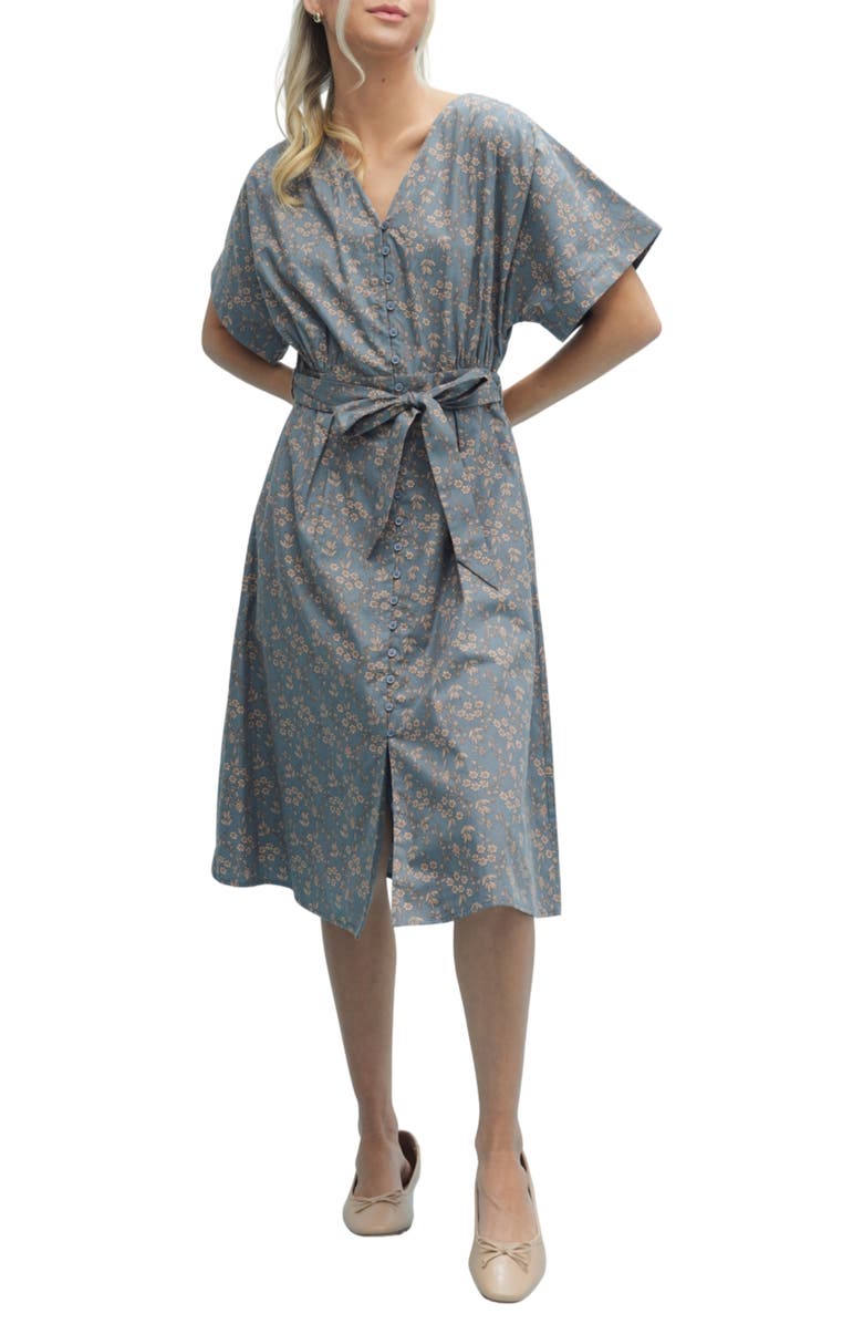 WISHLIST Floral Cotton Midi Dress, Main, color, Teal/ Mocha