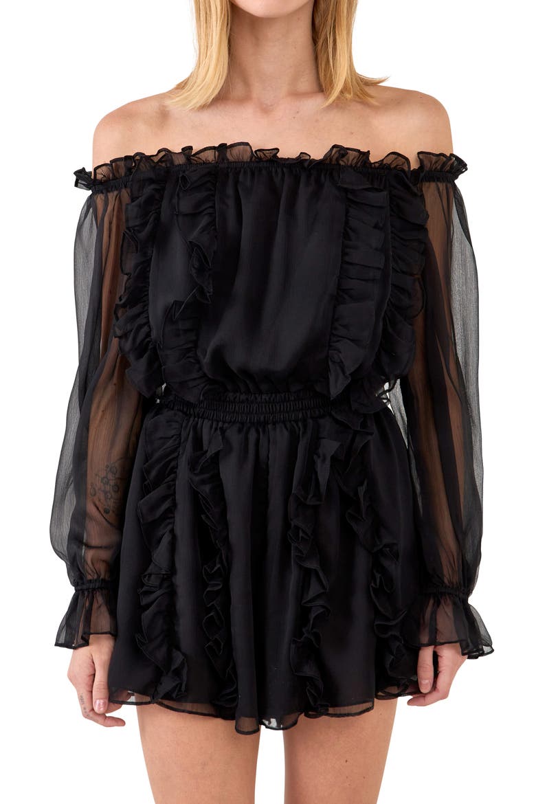 Off the Shoulder Chiffon Romper, Alternate, color, BLACK