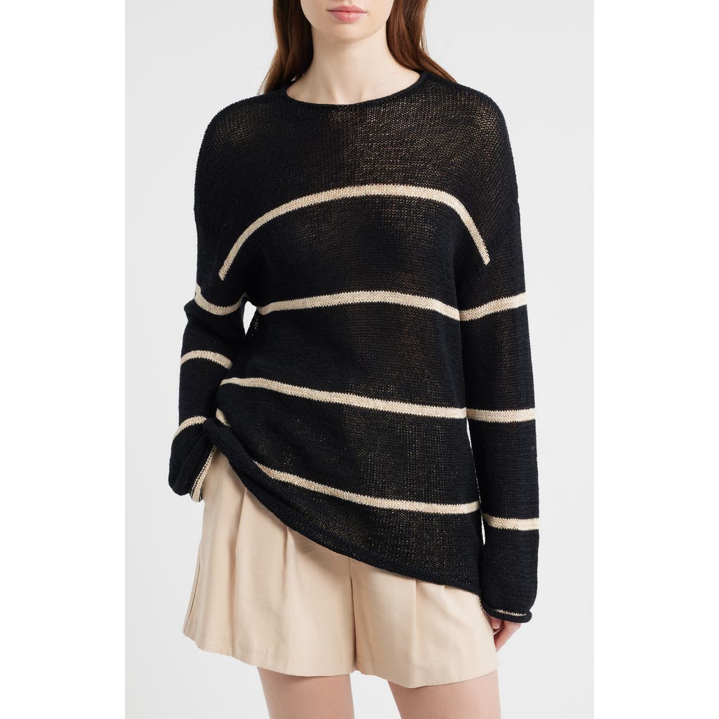 Rails Evangeline Stripe Cotton & Linen Blend Sweater In Black