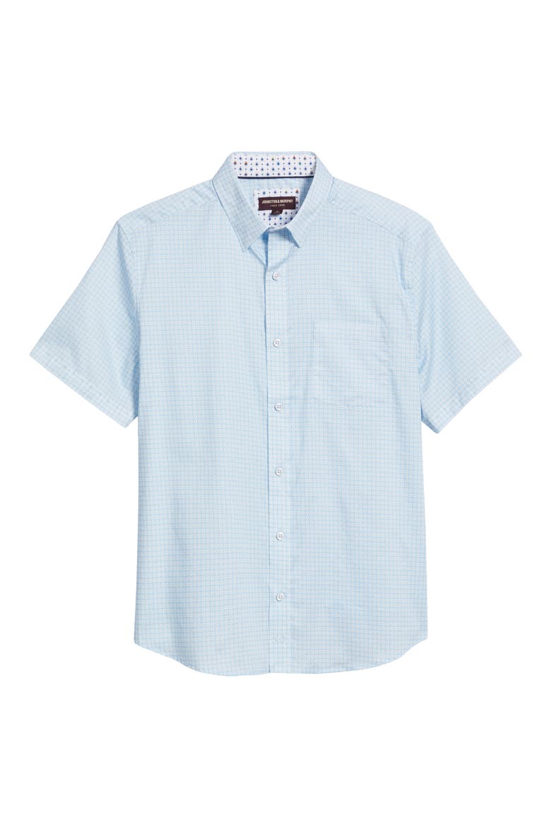Diamond Print Short Sleeve Button-Up Shirt, Alternate, color, BLUE
