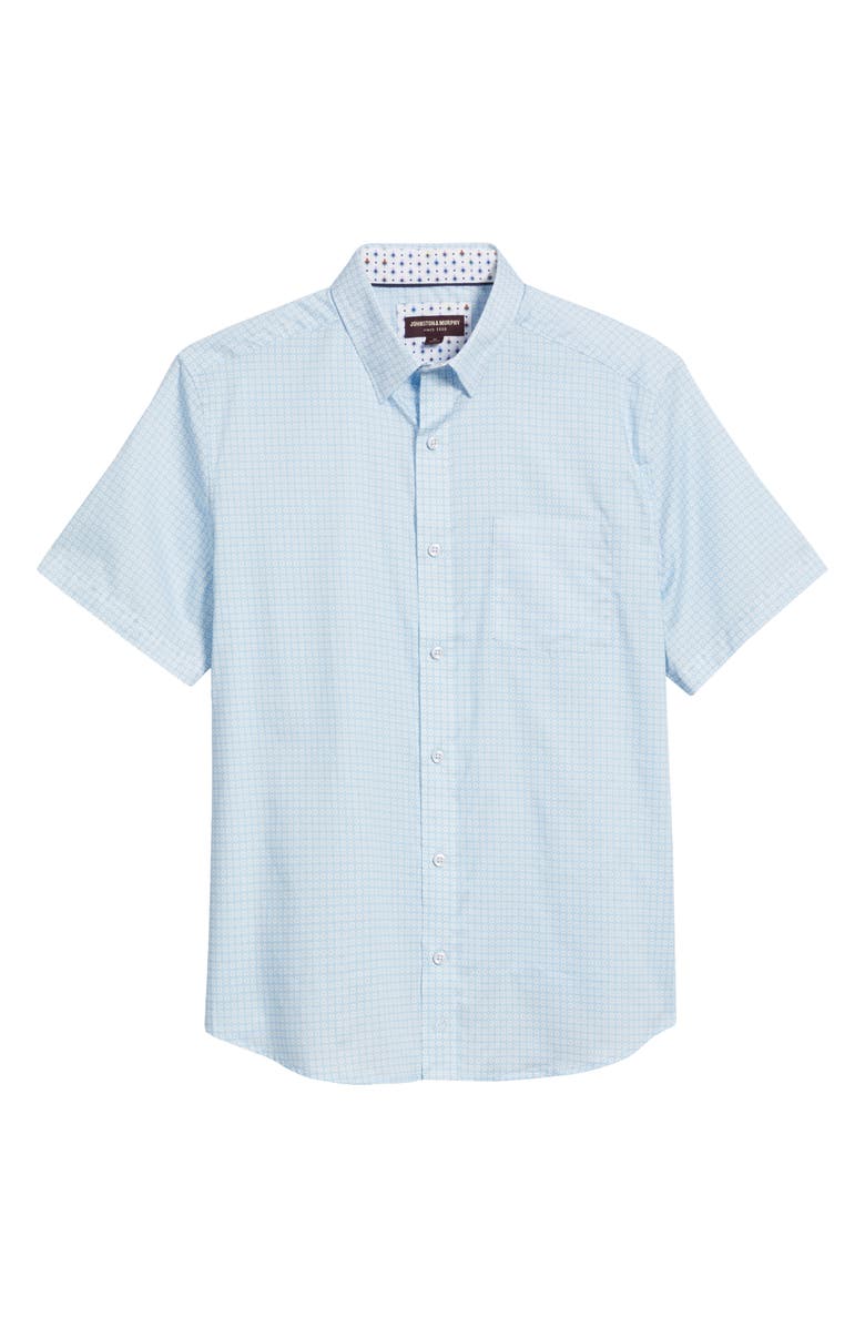 Johnston & Murphy Diamond Print Short Sleeve Button-Up Shirt, Alternate, color, Blue