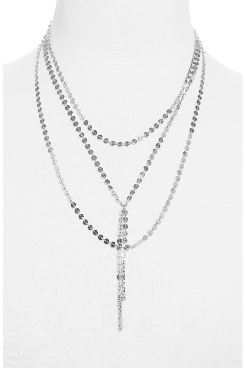 Amber Layered Chain Y-Necklace, Main, color, SILVER