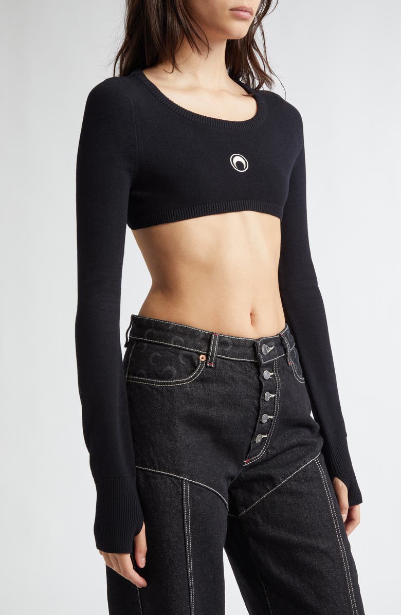 Marine Serre Moon Logo Ultracrop Sweater, Alternate, color,