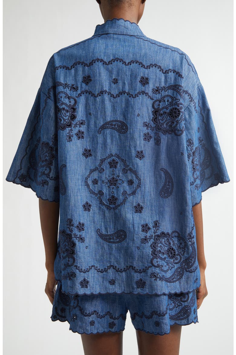 Aster Paisley Embroidered Denim Shirt, Alternate, color, RAILWAY BLUE