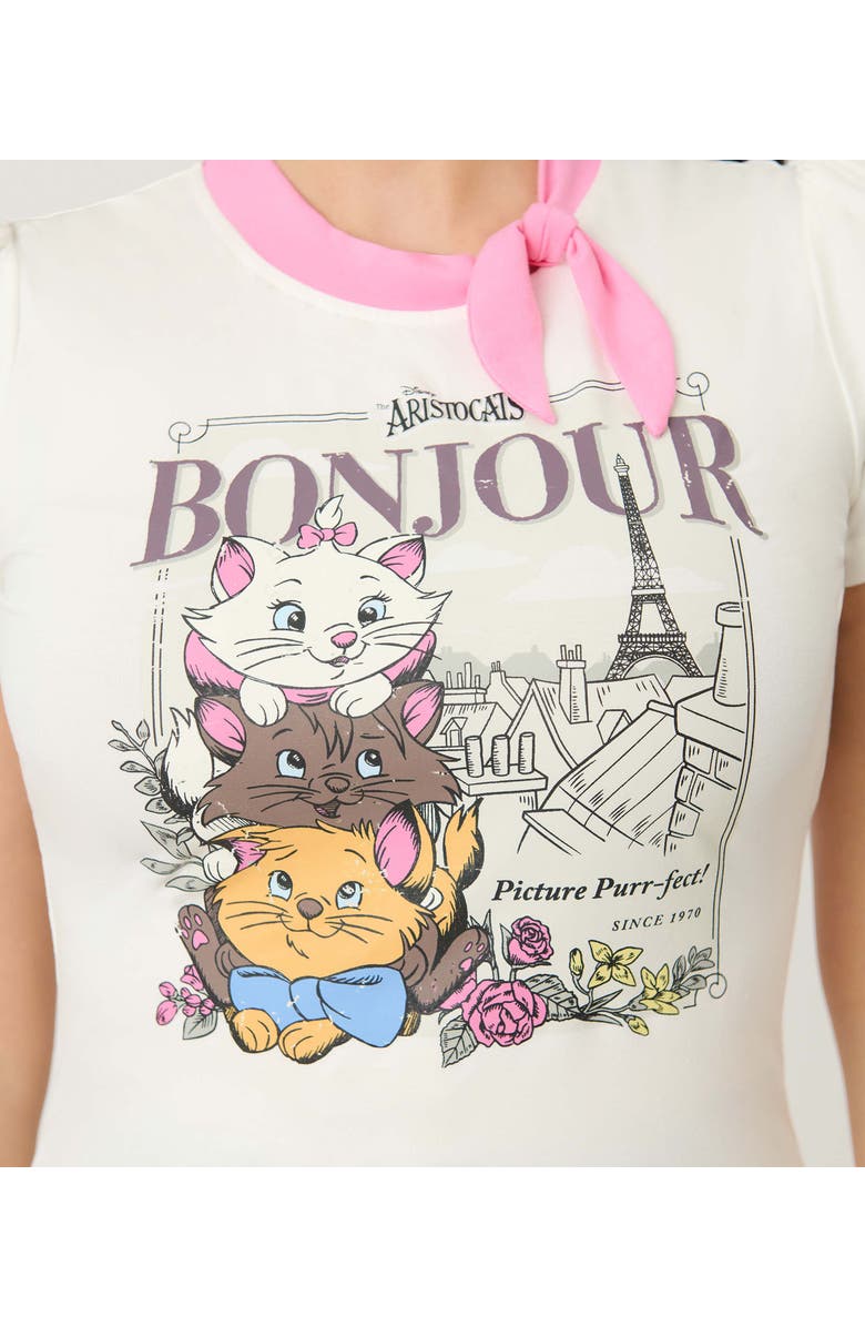 Unique Vintage Short Sleeve Tie Neck Sweetie Knit Top, Alternate, color, White Cat Print