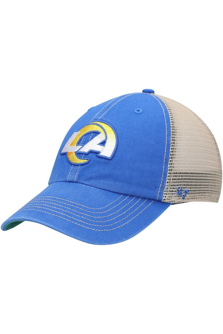 Men's '47 Royal/Natural Los Angeles Rams LA Trawler Trucker Clean Up Snapback Hat, Main, color, Royal