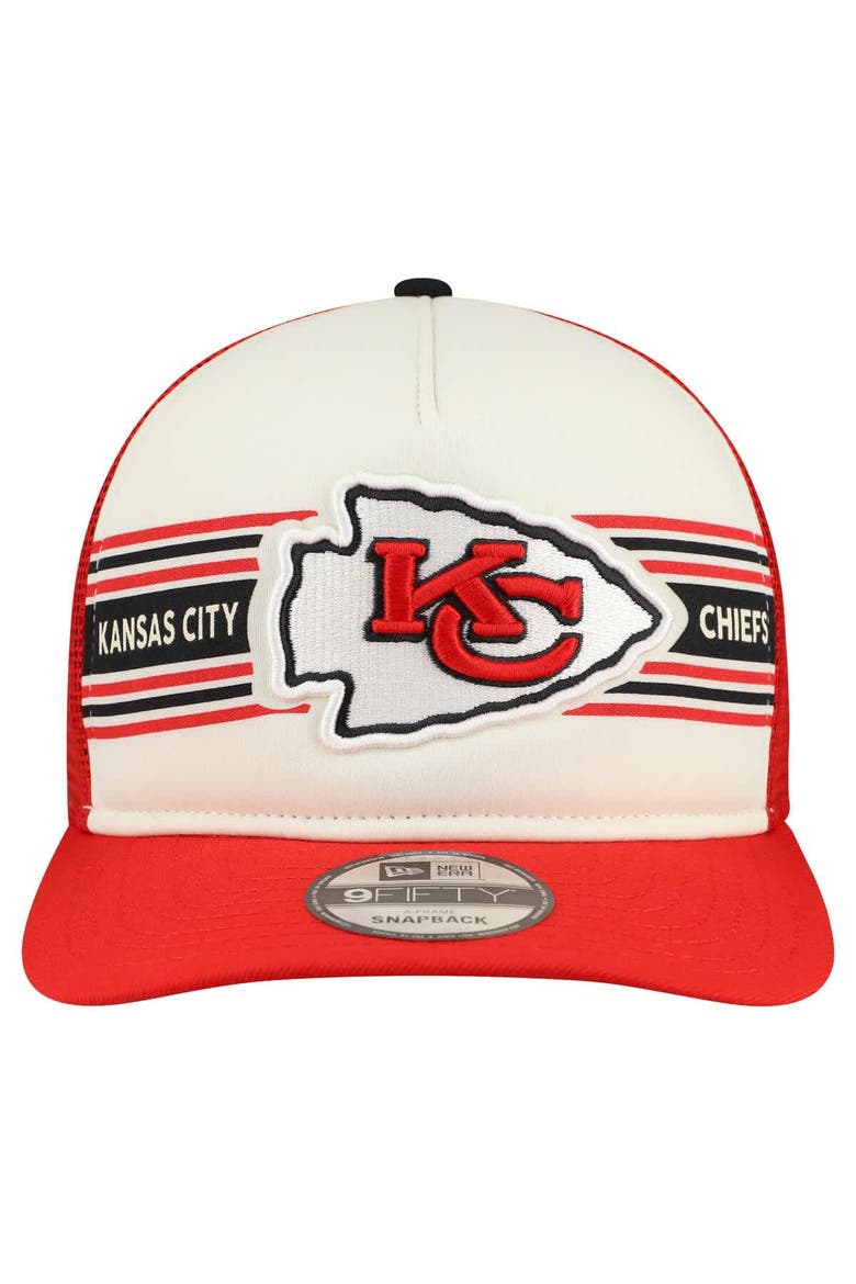 Men's New Era  Cream/Red Kansas City Chiefs Banner A-Frame 9FIFTY Snapback Hat, Alternate, color, Cream