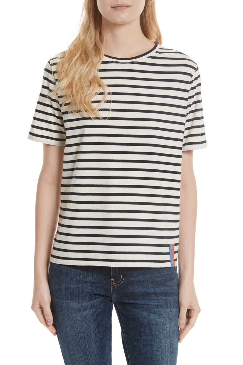 The Modern Stripe Cotton Tee, Main, color, CREAM/ NAVY
