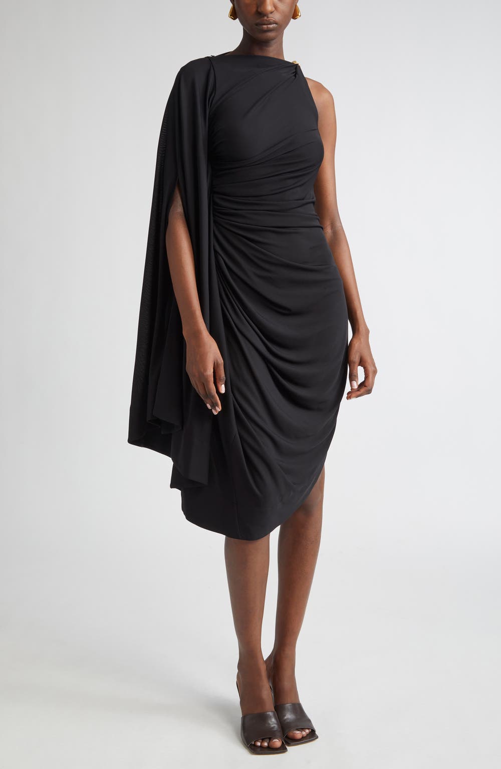 Asymmetric Ruched Jersey Dress, color, 1000 BLACK