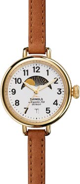 Shinola The Birdy Moon Phase Leather Strap Watch, 34mm