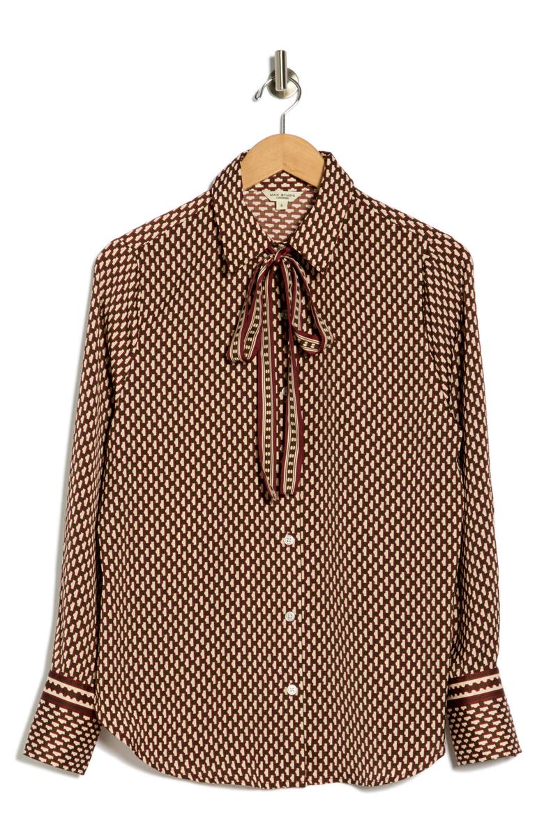 Satin Tie Neck Button-Up Shirt