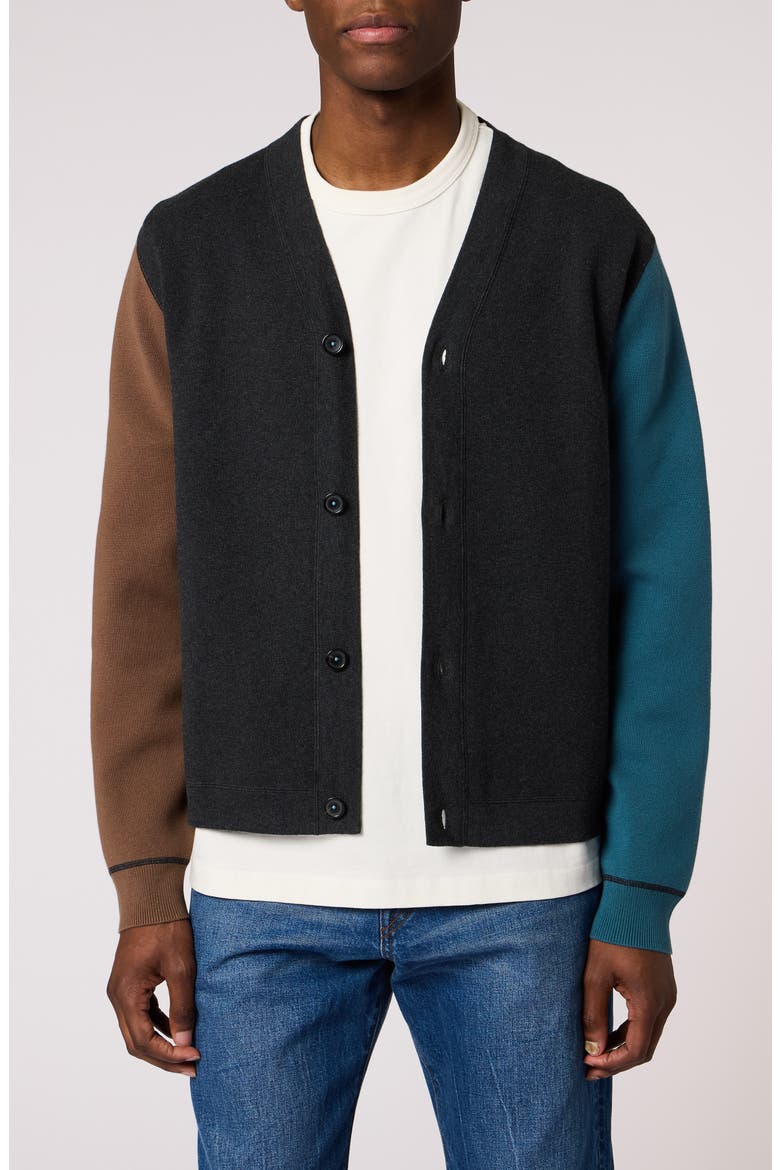 Cotton and Merino Wool Cardigan, Main, color, BLACK MELANGE