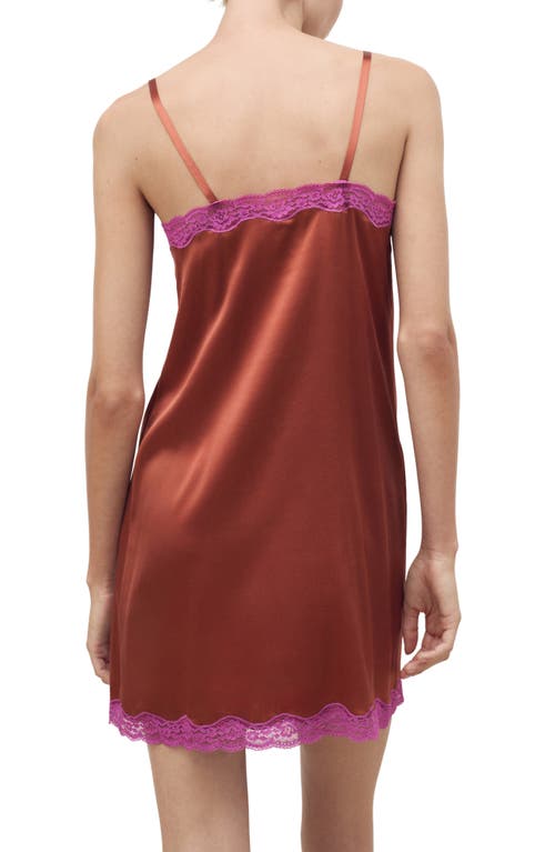 Mango Lace Trim Stretch Silk Nightgown In Brown