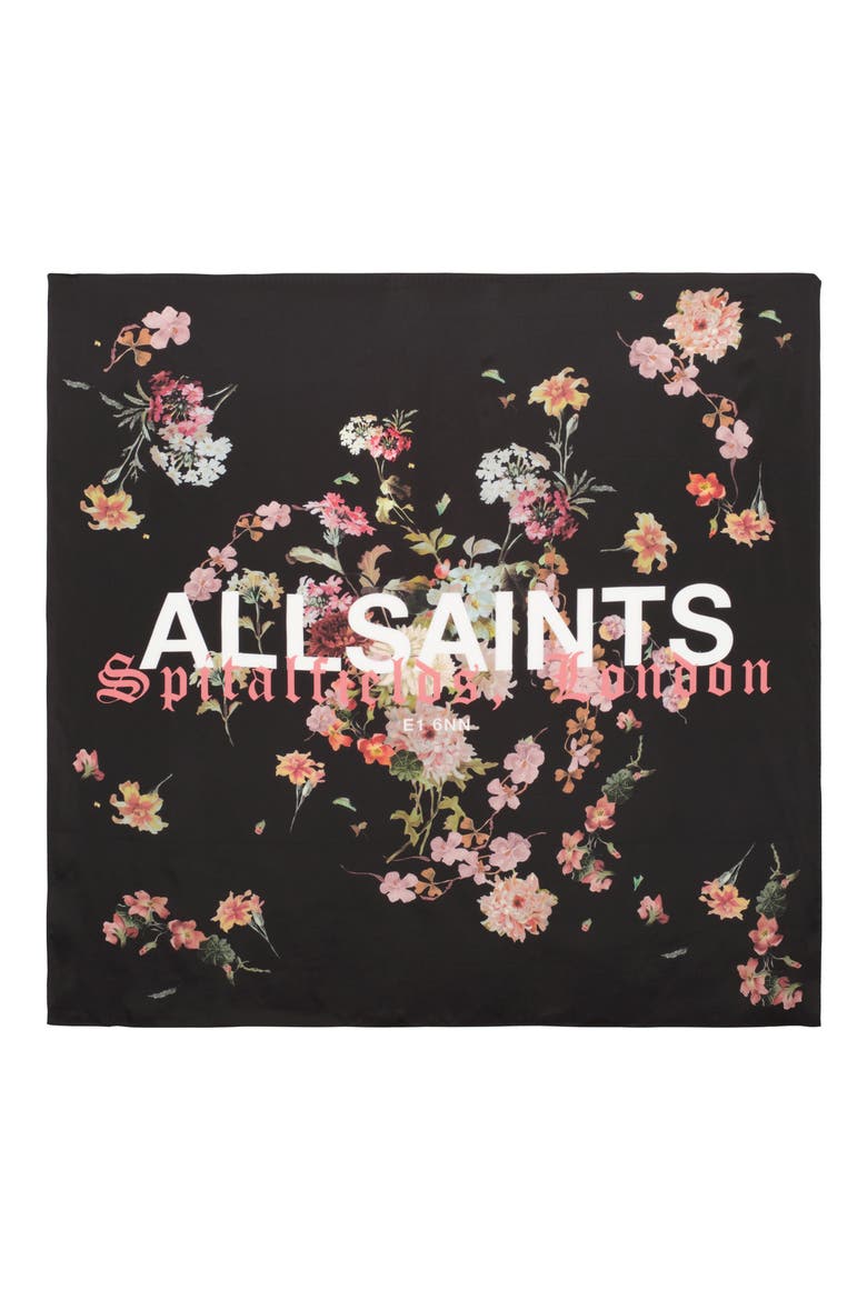 Valen Etta Square Silk Twill Scarf, Main, color, BLACK