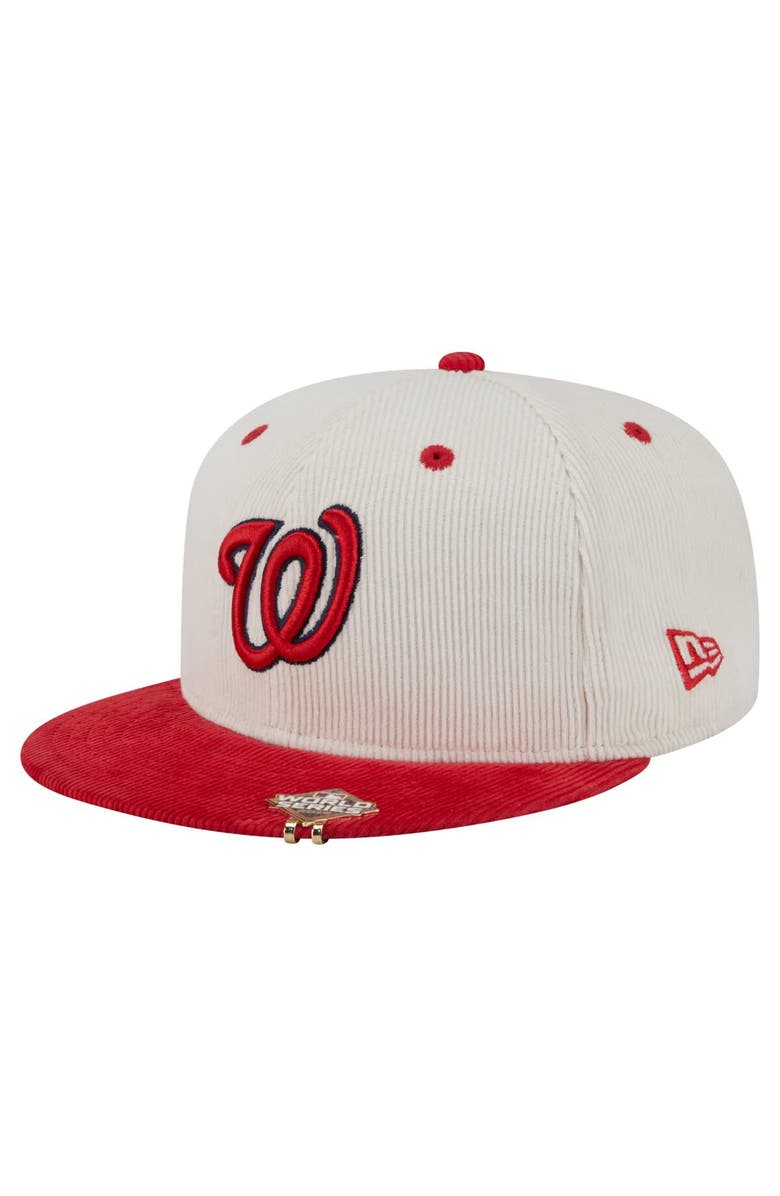 New Era Men's New Era Cream/Red Washington Nationals Two-Tone Corduroy 59FIFTY Fitted Hat, Alternate, color,