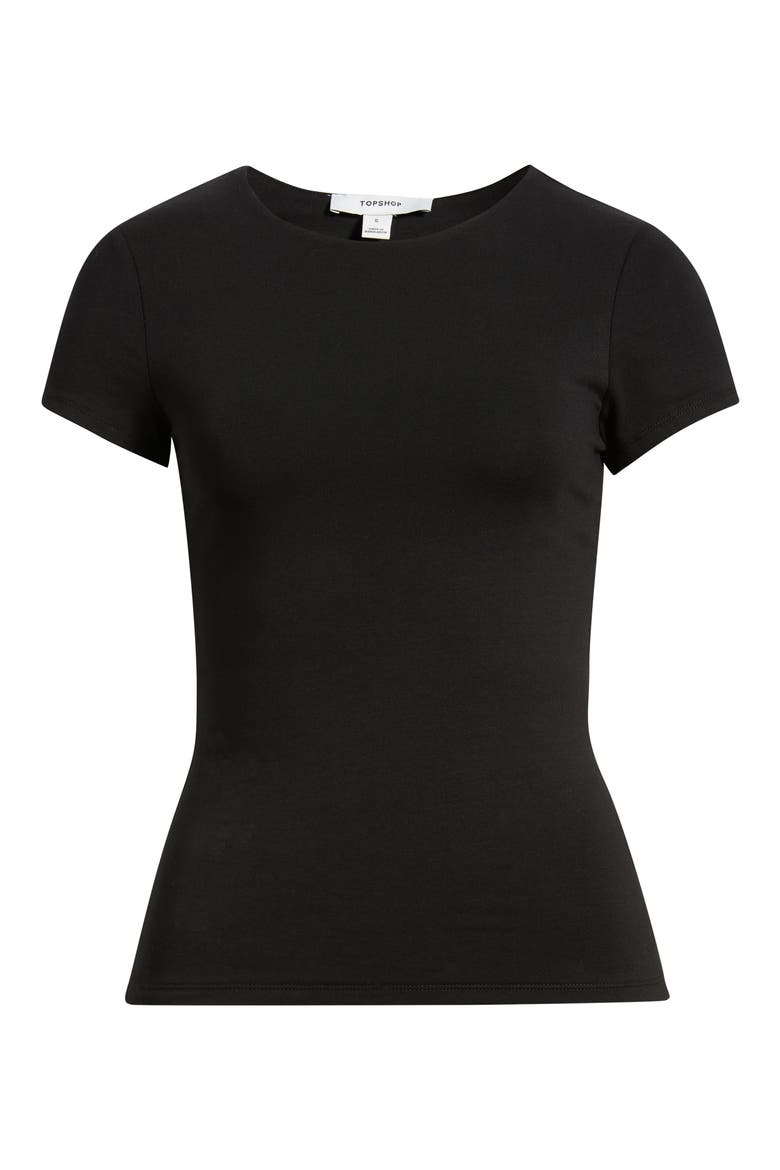 Strech Cotton Cap Sleeve T-Shirt, Alternate, color, BLACK
