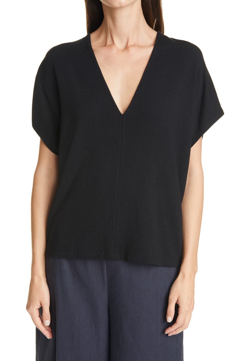 V-Neck Top, Main, color, BLACK