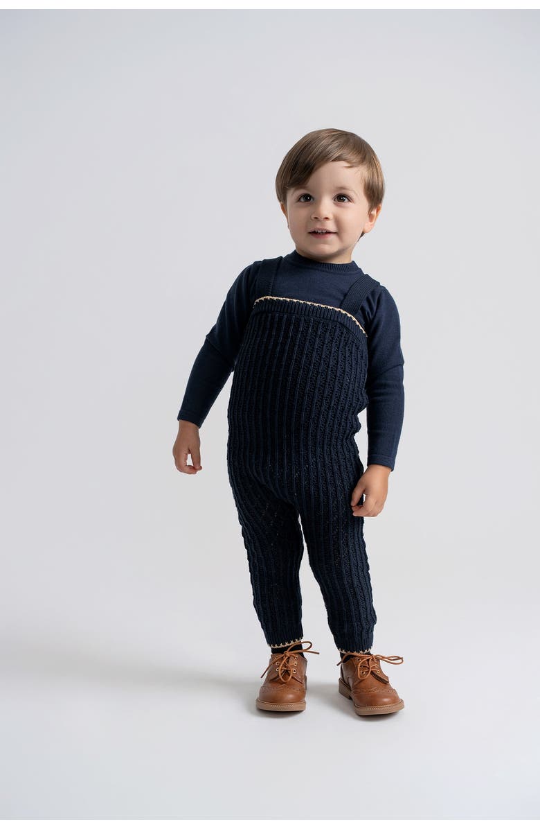 The Umbrella Academy Boy Knit Mock Neck Top & Textured Overall 2-Piece Set, Alternate, color, Beige