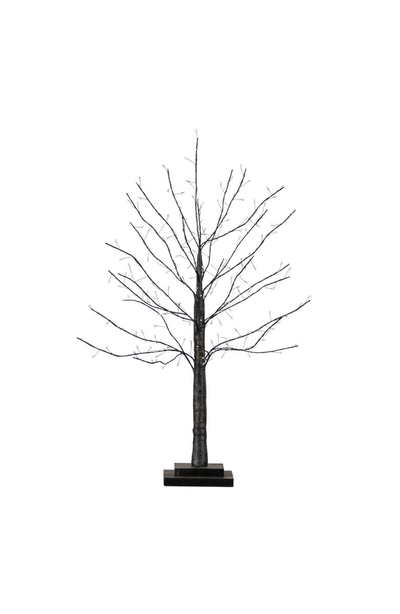 NEARLY NATURAL 2-ft Pre-Lit Artifiical Halloween Black Twig Tree with 210 Warm White Fairy Copper Wire LED Lights, Main, color, Black