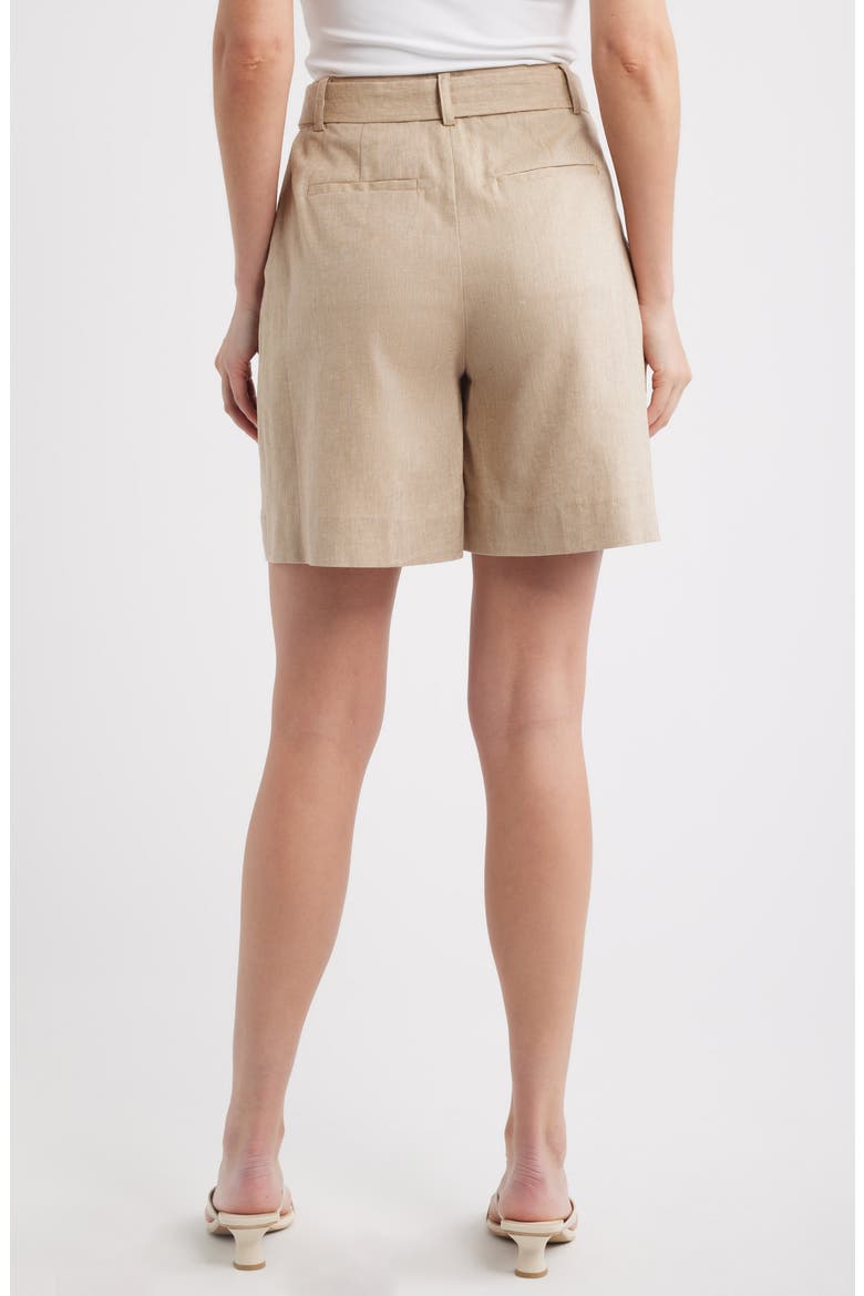 Belted Pleated Longer Length Shorts, Alternate, color, PEBBLE