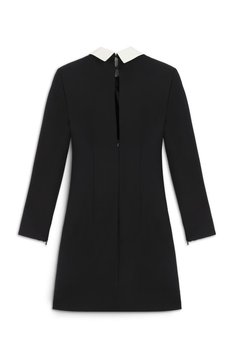 Nocturne Black Mini Dress with White Tie Collar, Alternate, color,