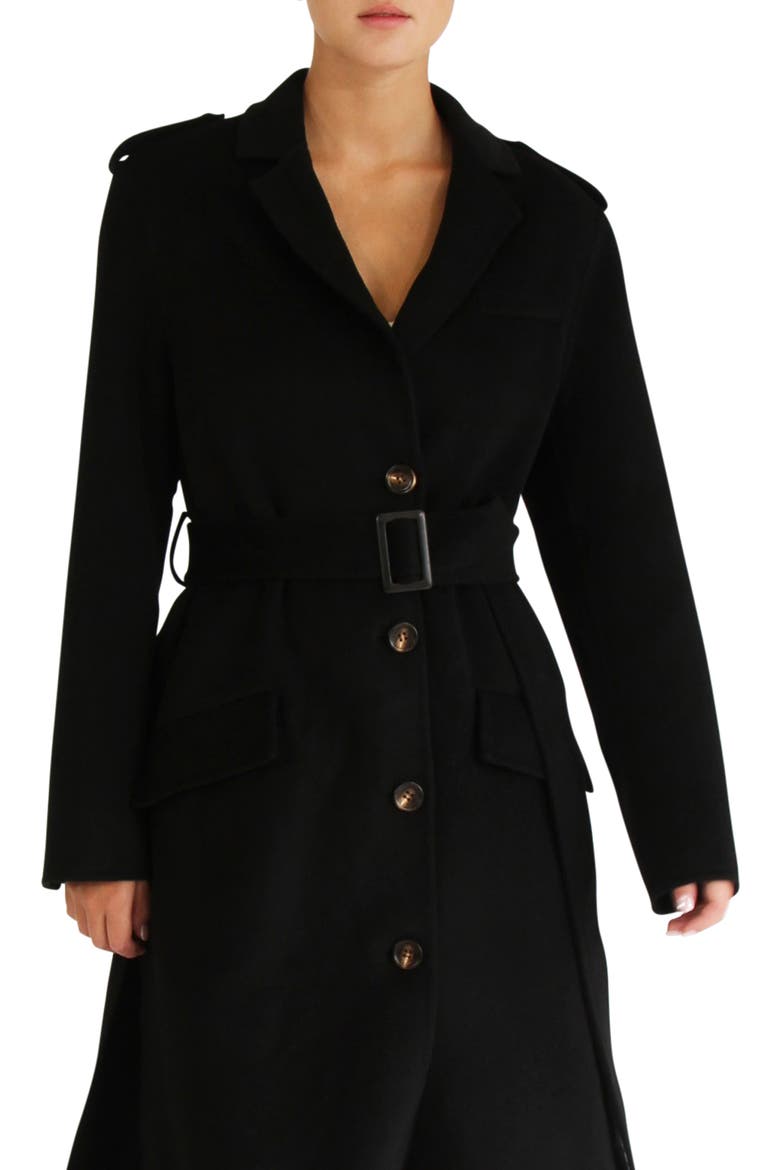 Skylilght Longline Wool Blend Coat, Alternate, color, BLACK