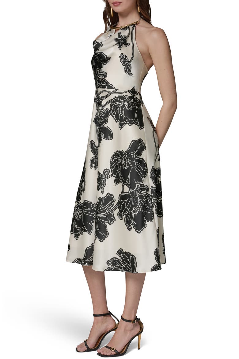 Floral Midi Dress, Alternate, color, CREAM/ BLACK