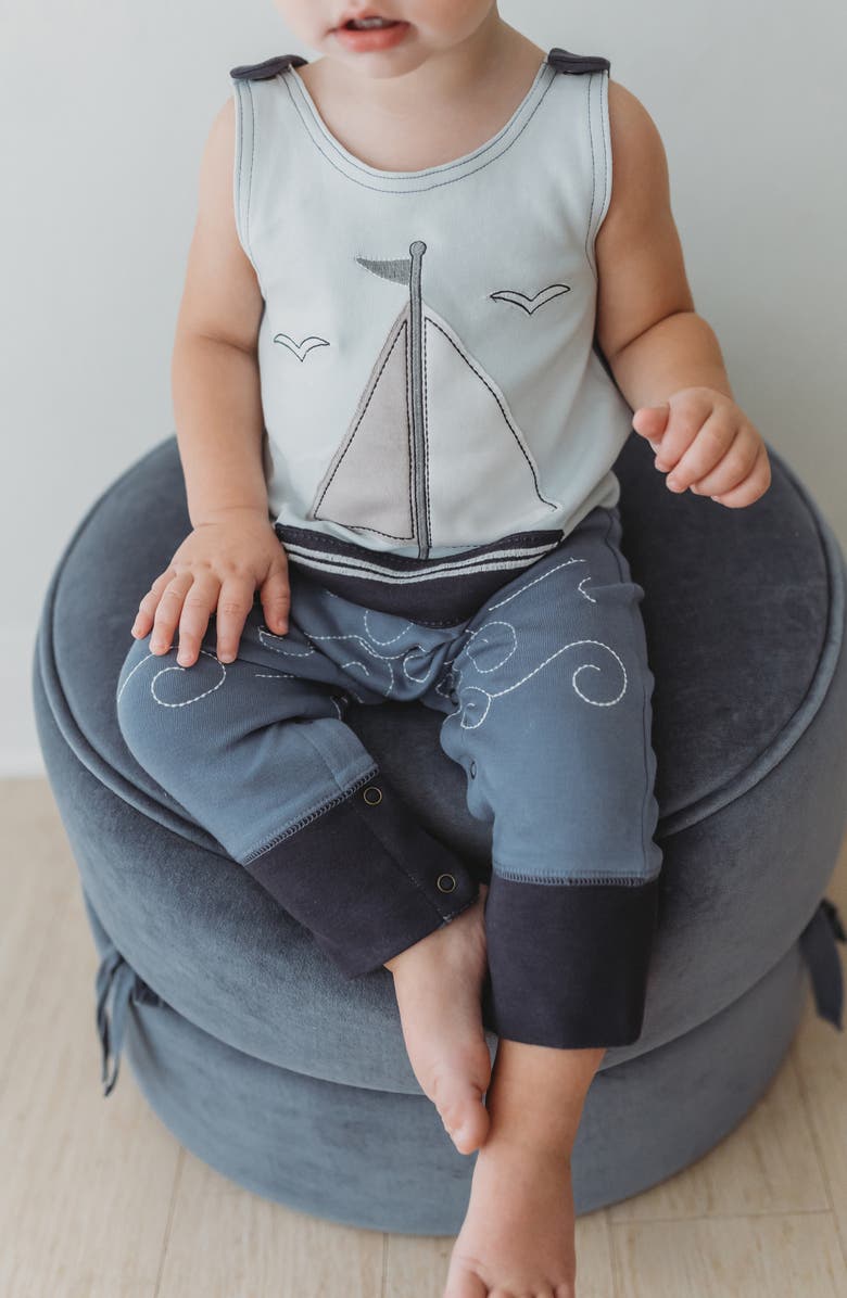 L'ovedbaby Appliqué Organic Cotton Romper, Alternate, color, Sailboat