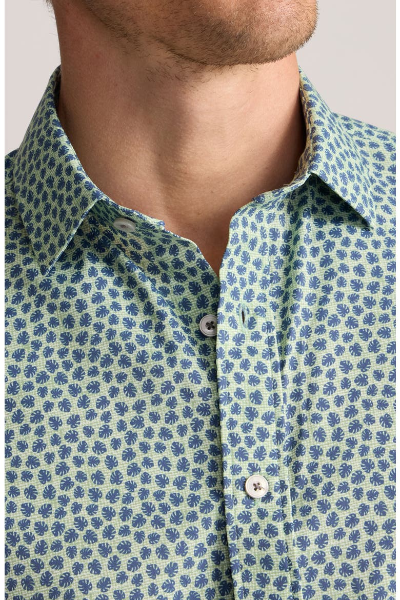 Leaf Print Short Sleeve Performance Button-Up Shirt, Alternate, color, GREEN
