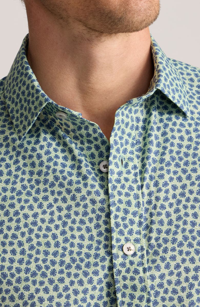 UNTUCKit Leaf Print Short Sleeve Performance Button-Up Shirt, Alternate, color, Green