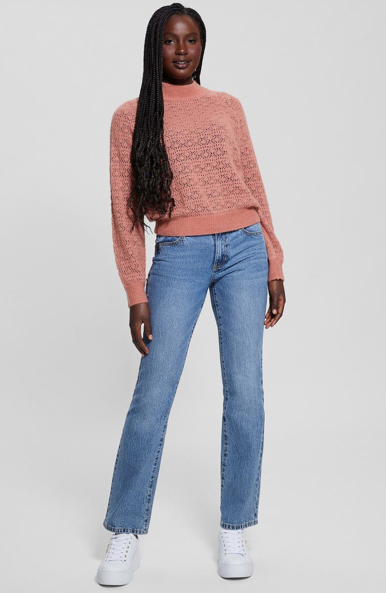 GUESS Kensley Open Stitch Mock Neck Sweater, Alternate, color, Satin Rose