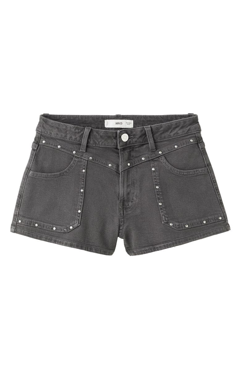 MANGO TEEN Low Rise Stud Denim Shorts, Main, color, 