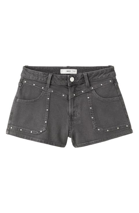 Low Rise Stud Denim Shorts