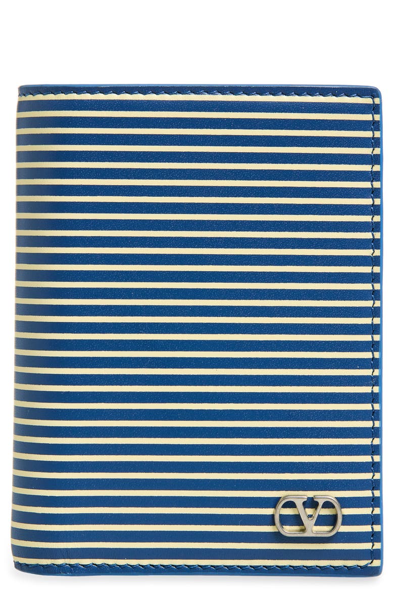 Valentino VLOGO Signature Stripe Leather Bifold Wallet, Main, color, Marine/ Light Ivory