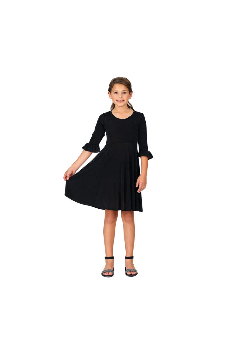 24sevenKid Elbow Length Sleeve Fit and Flare Party Dress, Main, color, Black