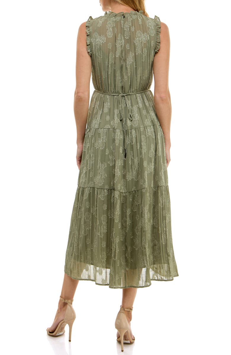 Socialite Floral Jacquard Tiered Sleeveless Dress, Alternate, color, Olive