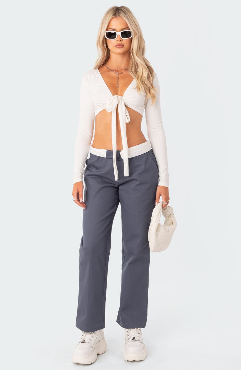 EDIKTED Layla Tie Front Crop Top, Alternate, color, White
